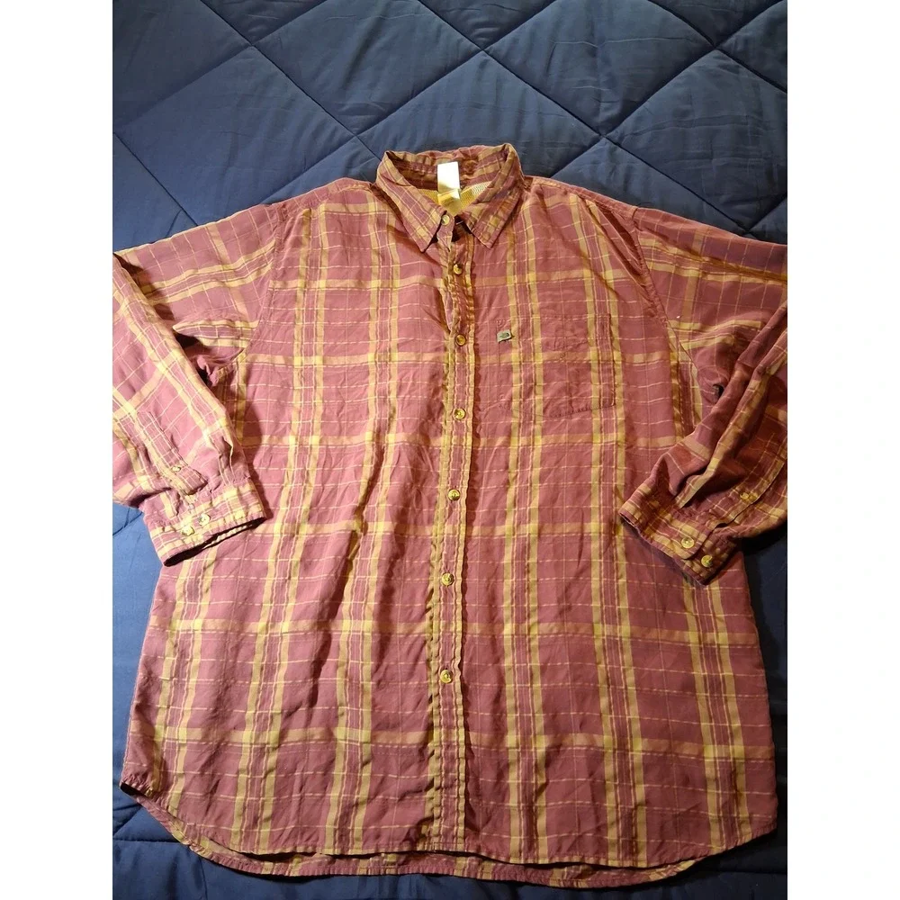 The North Face Mens XXL Plaid Button Down Shirt Maroon Tan Long Sleeve Hiking
